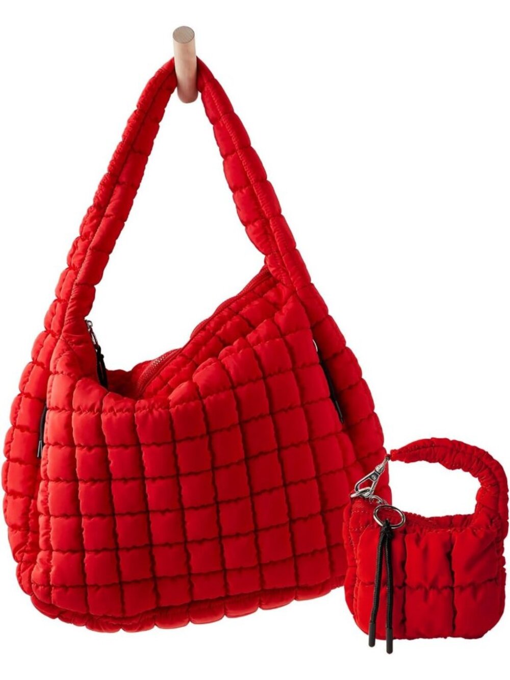Stylish Large Quilted Puffer Tote Bag with Mini Pouch Set - Perfect Carryall!